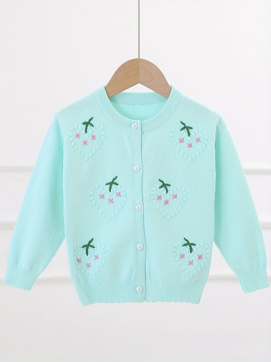 Toddler Girls' Peach Pattern Knitted Sweater Cardigan