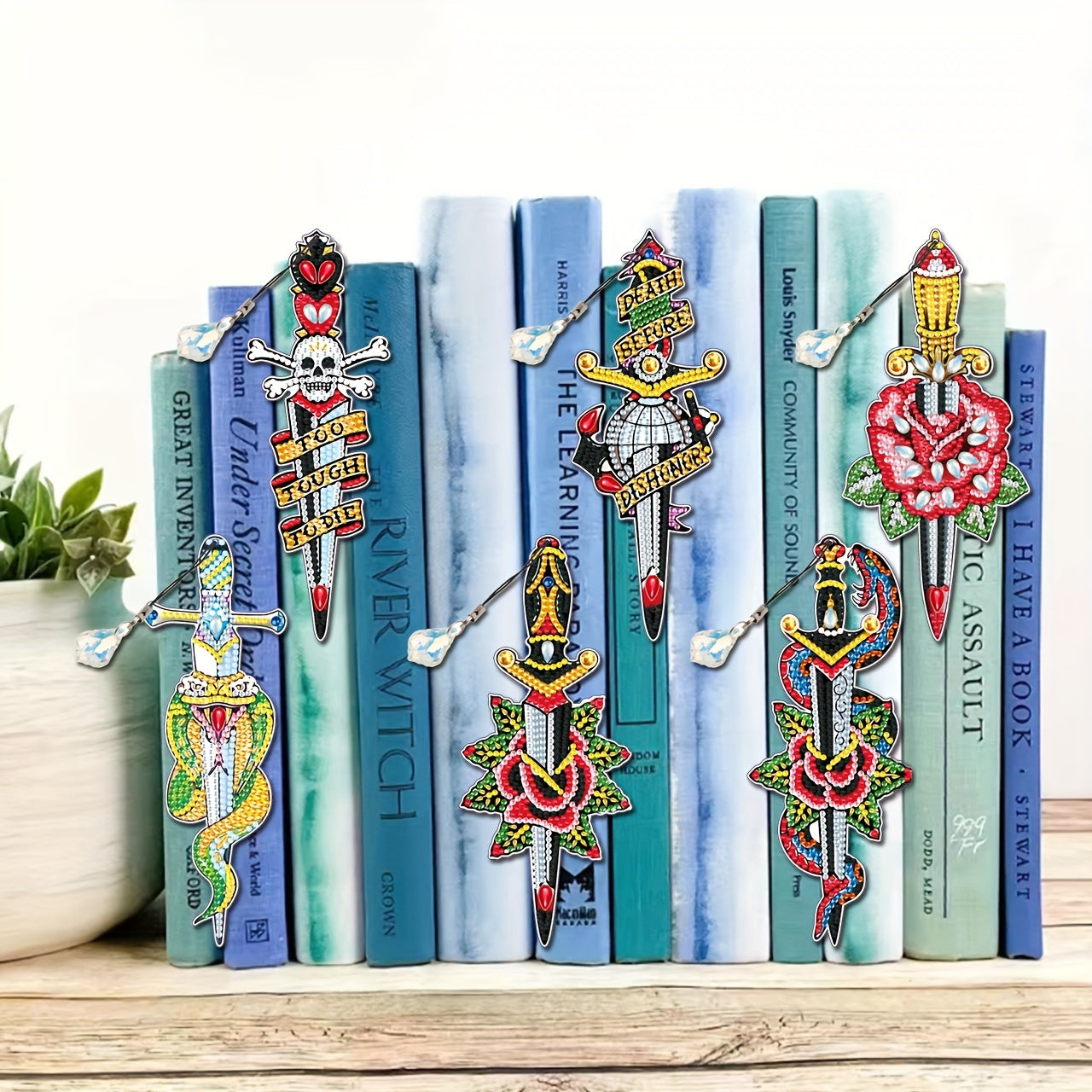 6 Pack Diamond Painting Bookmarks DIY with Tassels Resin Rhinestone Set