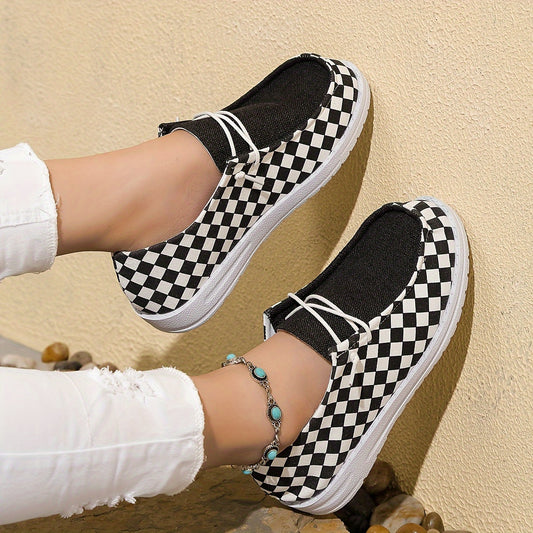 Plaid Print Blocking Skate Shoes Lightweight Comfortable Low Top Sport Shoes