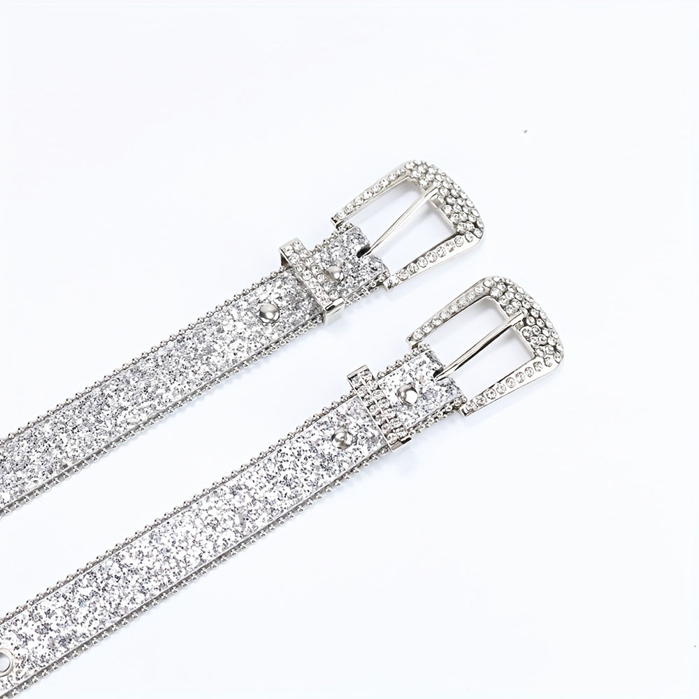 Y2K Eyelet Belt Sparkling Rhinestone PU Leather Waistband