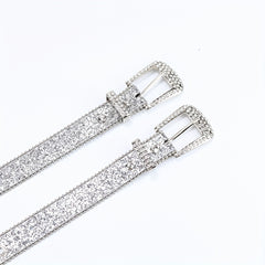 Y2K Eyelet Belt Sparkling Rhinestone PU Leather Waistband