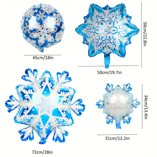 4pcs Snowflake Balloons Large And Small Snowflake Aluminum Foil Decorations