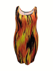  Casual Summer Dress Women's Plus Random Print Scoop Neck