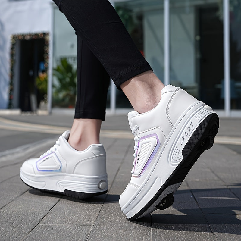 Solid Lace Up Roller Shoes For Boy's Teens