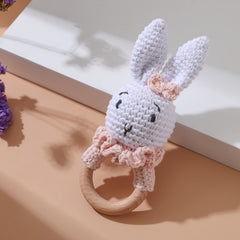 Crochet Wooden Rattle Baby Rattle Toy with Knitted Rabbit
