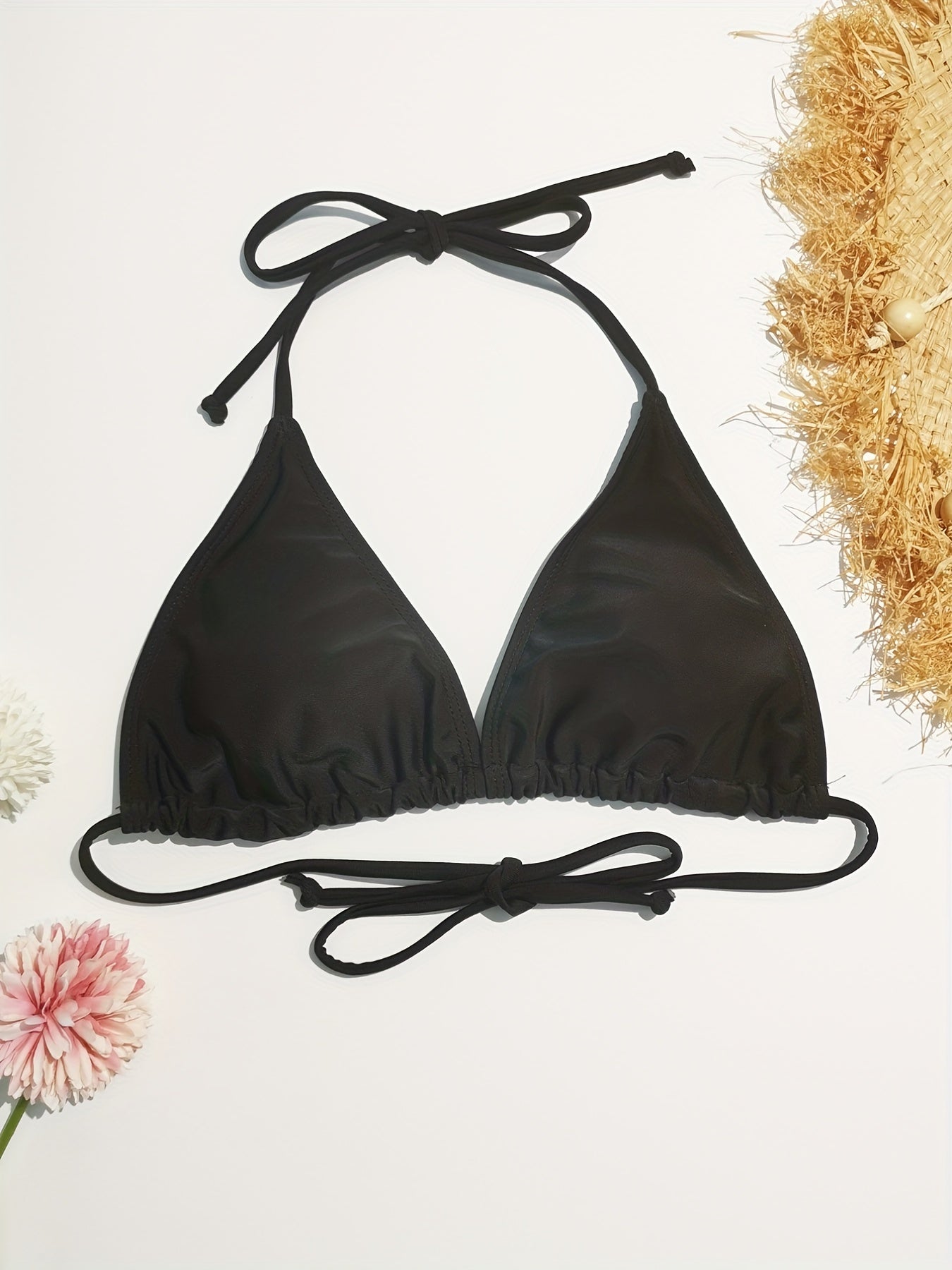 Triangle Halter Neck Bikini Top Backless V Neck Beachwear Bra