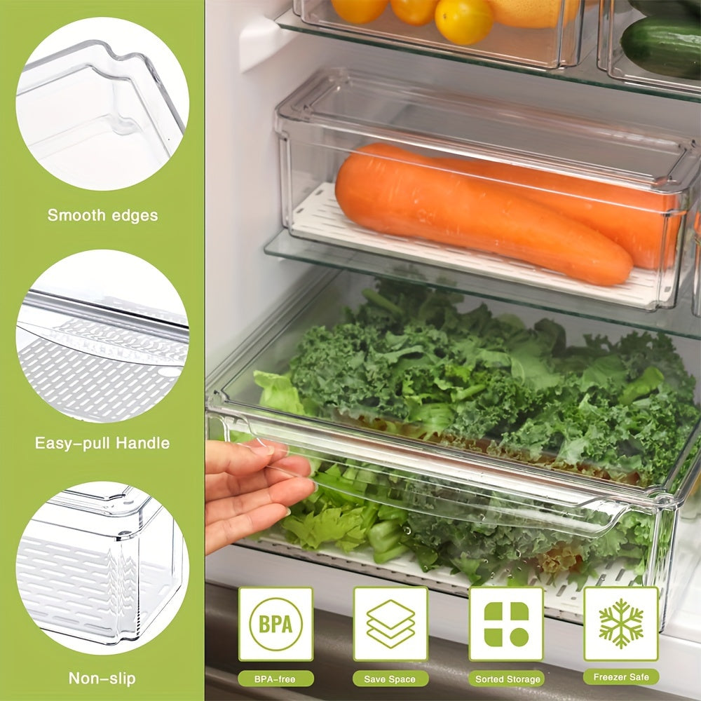 10pcs Stackable Refrigerator Sorting Box with Lid, Fruit Storage Container