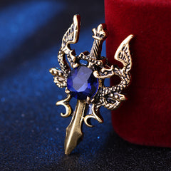 Men's Vintage Double Dragon Sword Suit Brooch