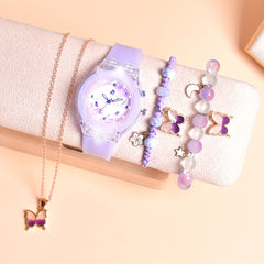 Butterfly Girl Watch Set LED Light Up Quartz Wristwatch