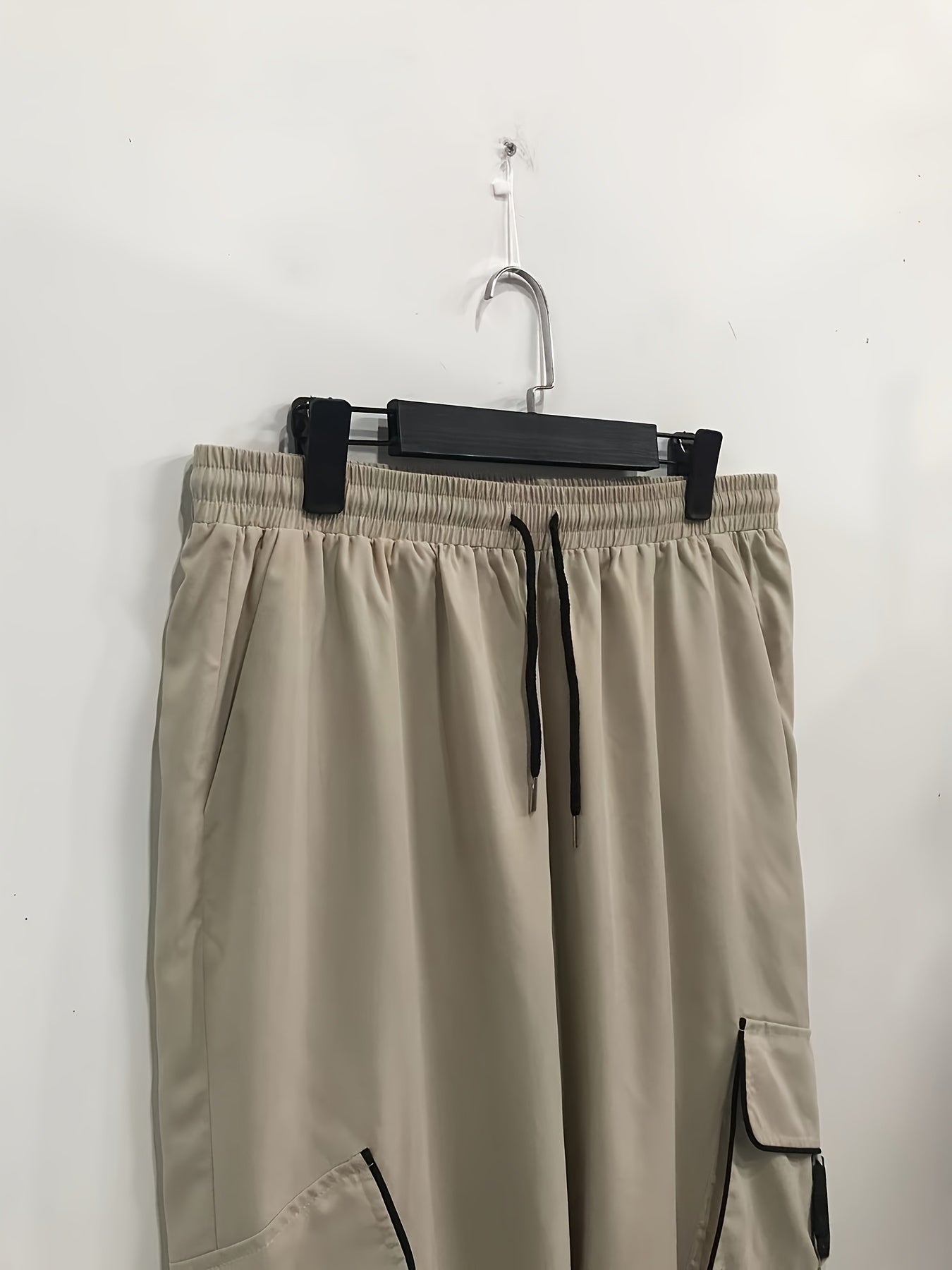  Solid High Rise Wide Leg Cargo Trousers