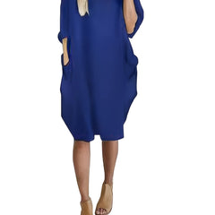  Long Sleeve Round Neck Dress With Pockets