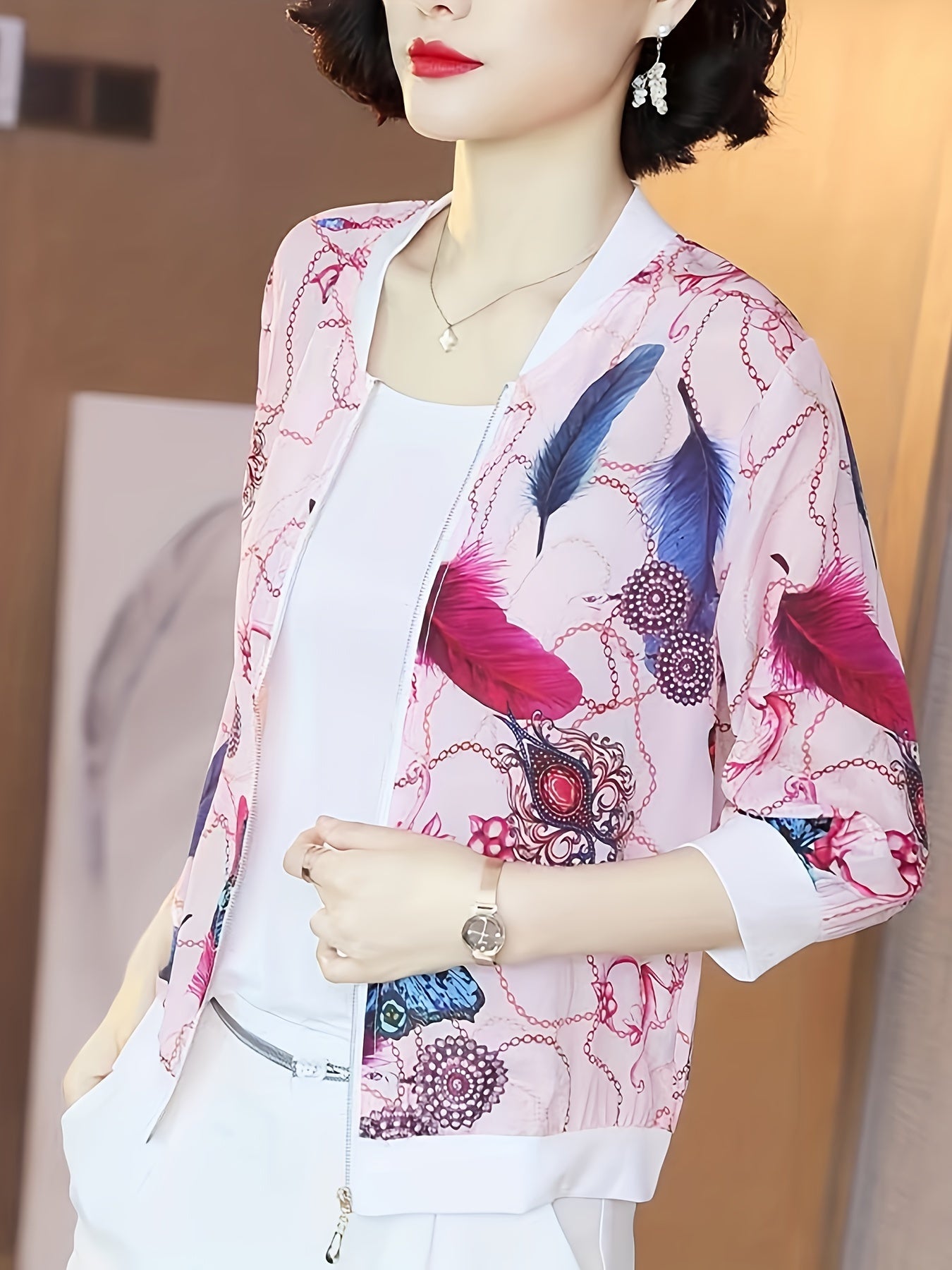 Casual Zip-Up Jacket Long Sleeve Loose Outerwear