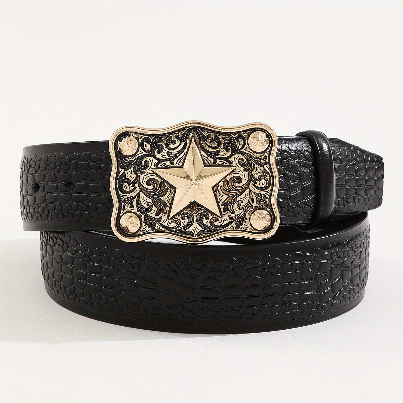 Men's Casual Business Star Pattern Belt Adjustable Decorative Belt