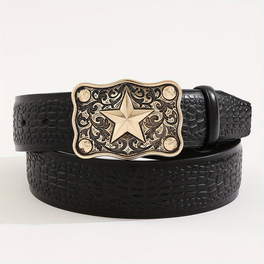 Men's Casual Business Star Pattern Belt Adjustable Decorative Belt
