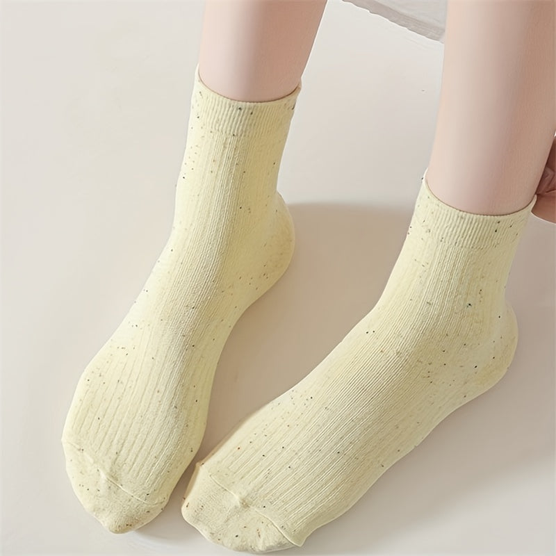 7 Pairs Dot Print Ribbed Socks Women's Mid Tube Stockings