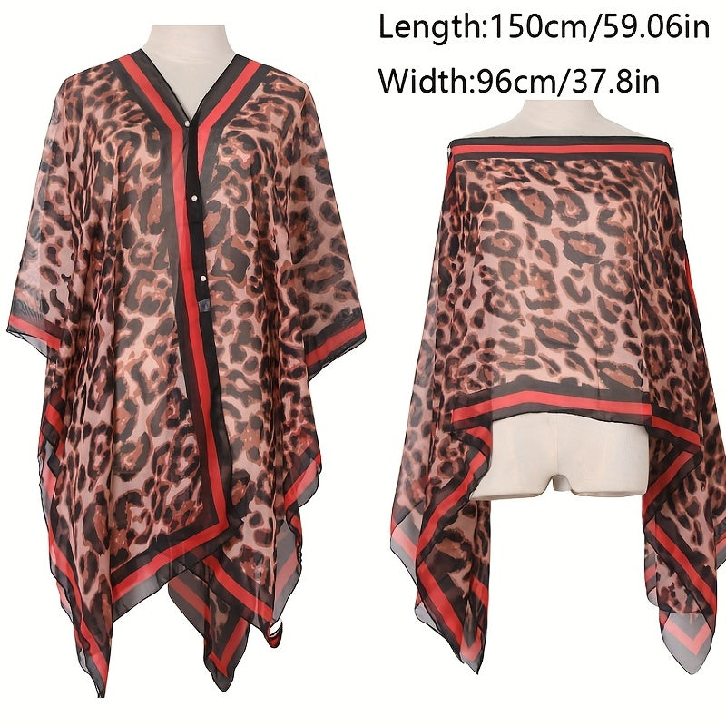 Leopard Print Gauze Shawl Bikini Cover Up Travel Beach Towel
