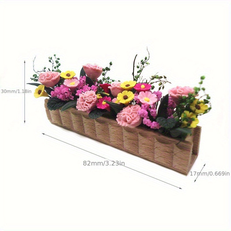 1:12 Scale Dollhouse Clay Flowers in Rustic Pot
