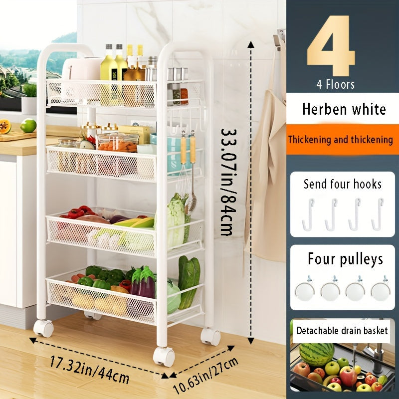 Iron Storage Rack With Wheels Bookshelf Movable Small Cart Storage Shelf