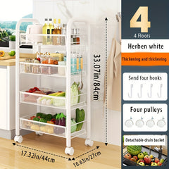 Iron Storage Rack With Wheels Bookshelf Movable Small Cart Storage Shelf