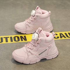 Boy's High Top Boots With Rotating Buckle Warm Plush Lining Winter