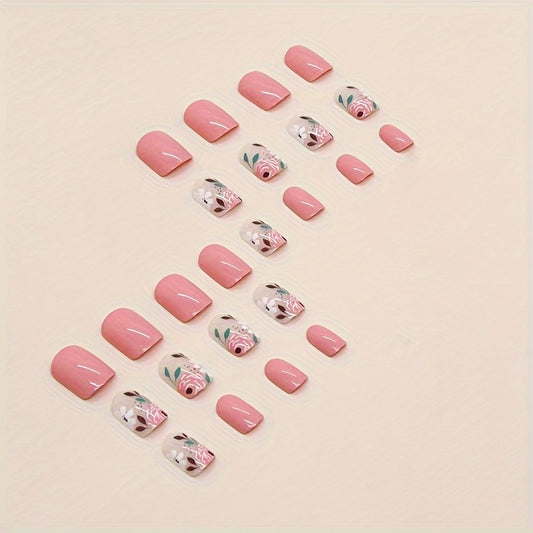 Vintage Floral Square Press On Nails - 24pcs