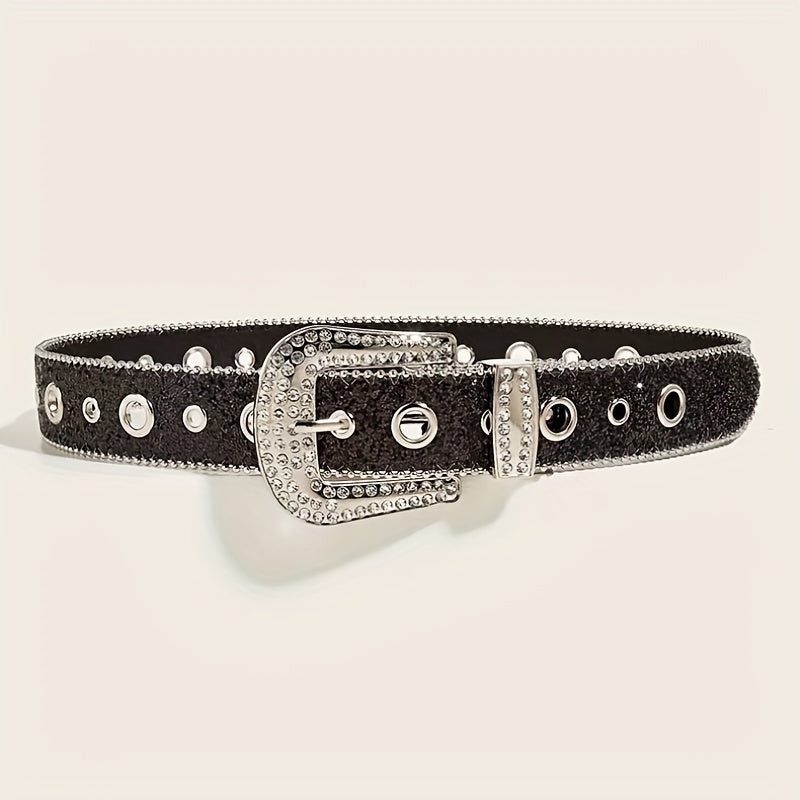 Sequin Glitter Rhinestone Eyelet Belt for Women