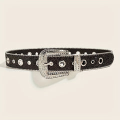 Sequin Glitter Rhinestone Eyelet Belt for Women