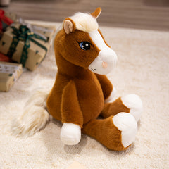 Soft Plush Horse Toy for Kids Cuddly Stuffed Animal Brown Polyester Material