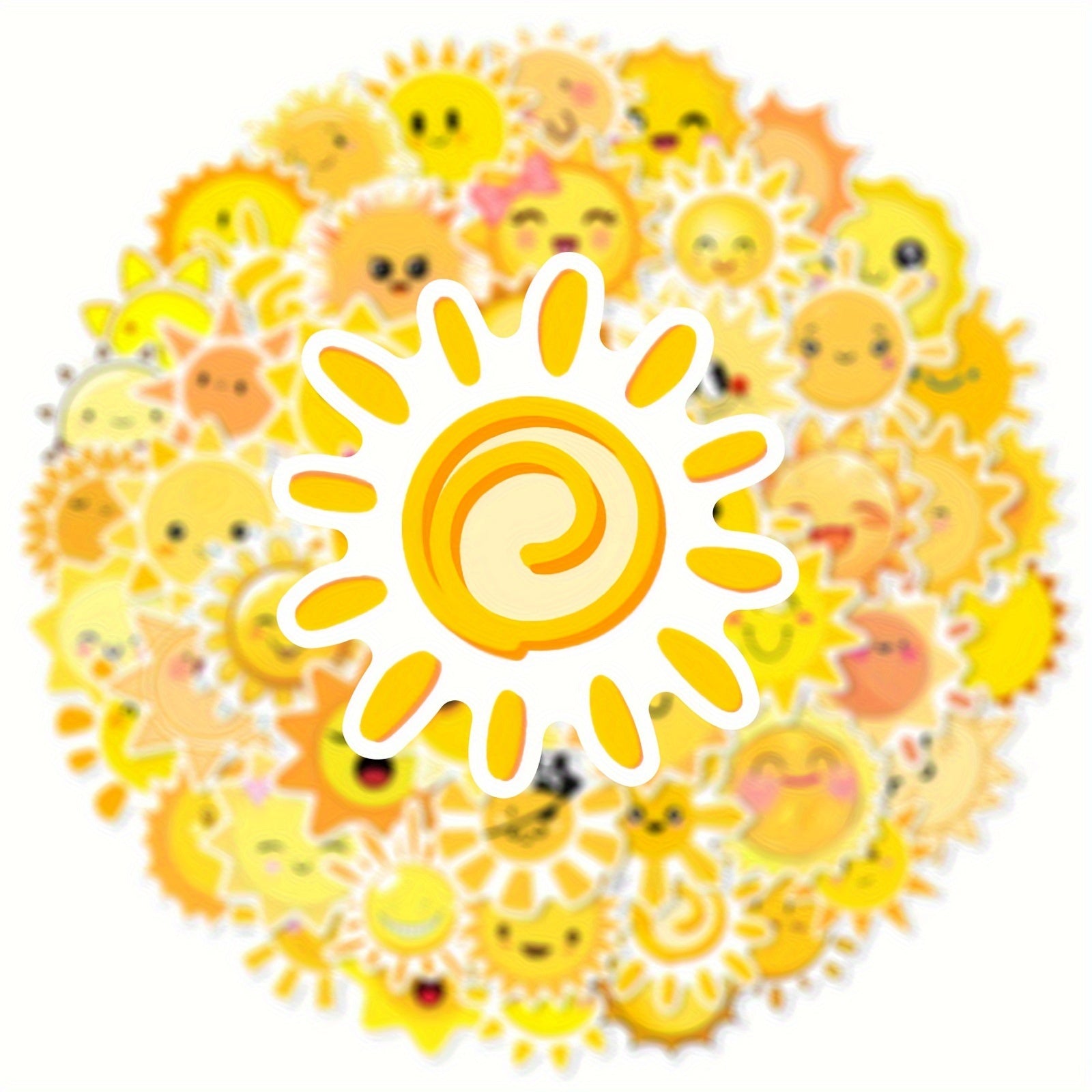 50pc Cartoon Sun Vinyl Stickers - Reusable Decals for Laptops, Water Bottles