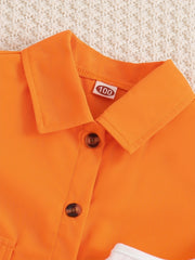 3pcs Girls Button Shirt & Pleated Skirt & Cami Crop Top Set