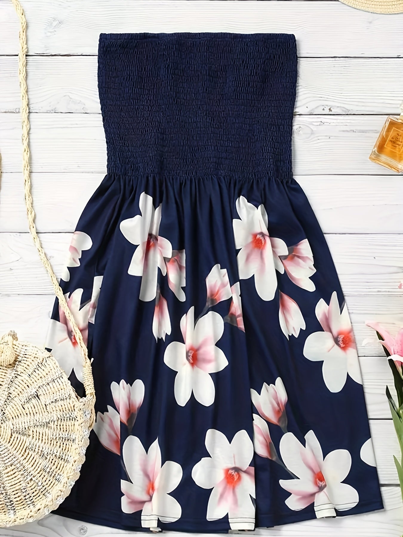 Floral Print Tube Dress Backless Casual Spring Summer