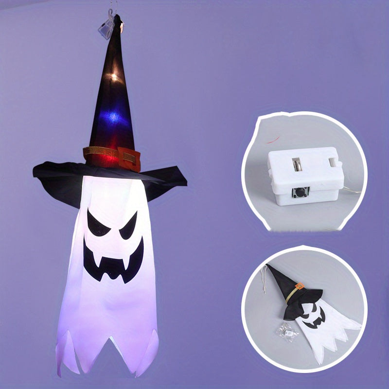 Halloween Glow Ghost Witch Hat Rope Scary Hanging Decorative Lights