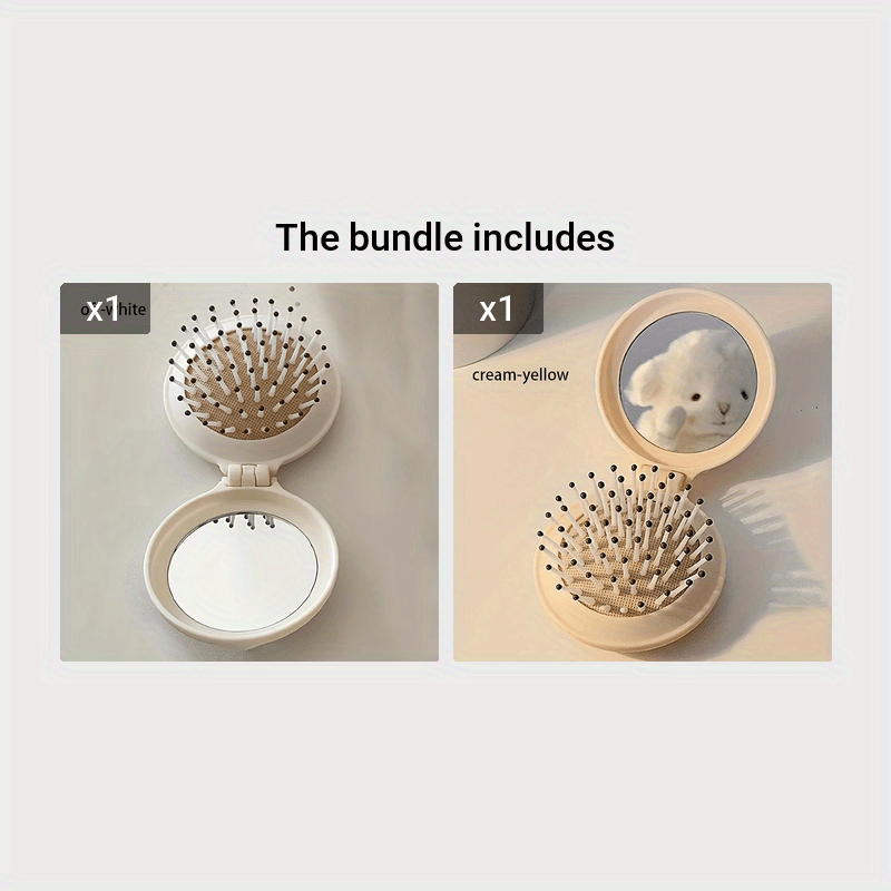 Portable Travel Hair Brush with Mirror Compact Folding Plastic Material