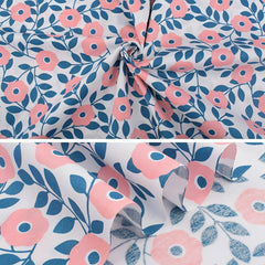 Pink Floral Cotton Twill Print Fabric DIY Patchwork 7 Pieces