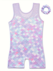 Girls Fish Scale Sleeveless Gymnastics Outfit for Dance Practice