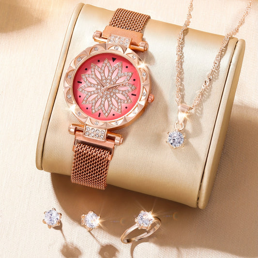 Student Rhinestone Watch & Rose Jewelry Set