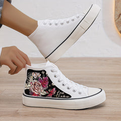 Floral Print Plush Lined Chunky Canvas Sneakers