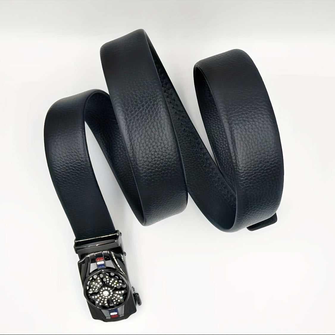Men's Rhinestone Leather Belt with Automatic Buckle