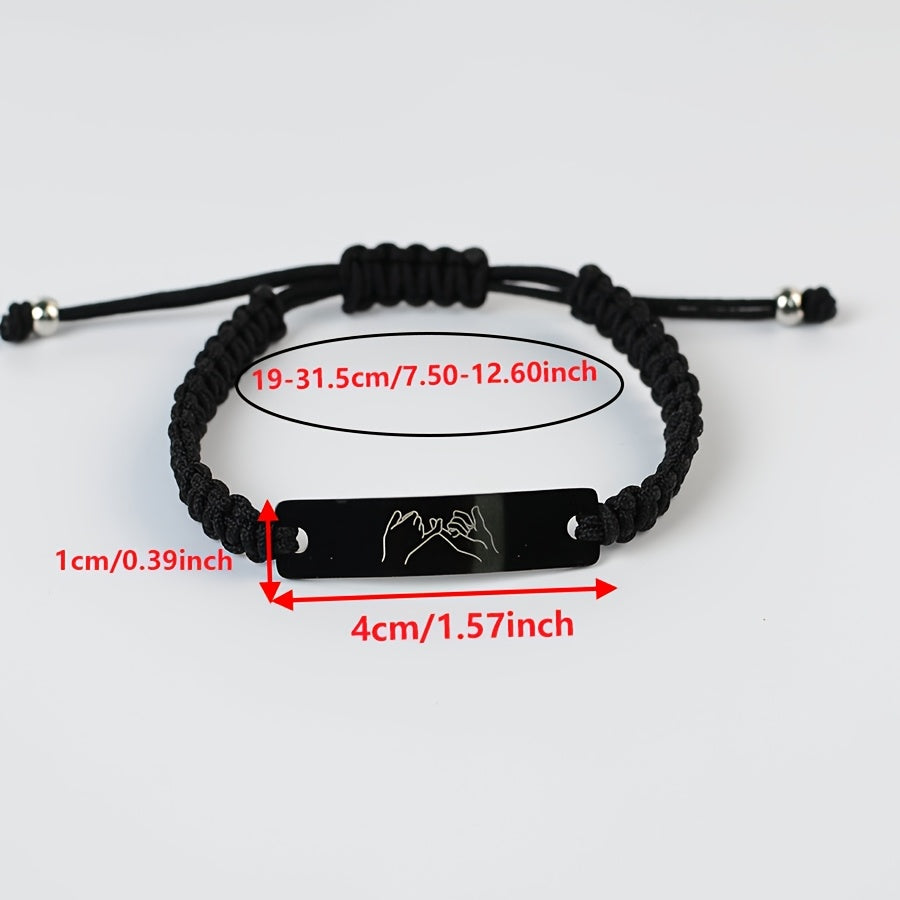 2pcs Valentine's Woven Couple Bracelets with Engraved Tags