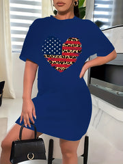  Independence Casual Dress Women's Plus Flag Pattern Heart Print