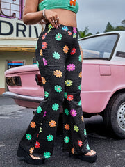 Floral High Rise Flared Leg Trousers Plus Size