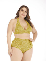  Polka Dot High Rise Knot Front Bikini Set Women's Plus Medium Stretch