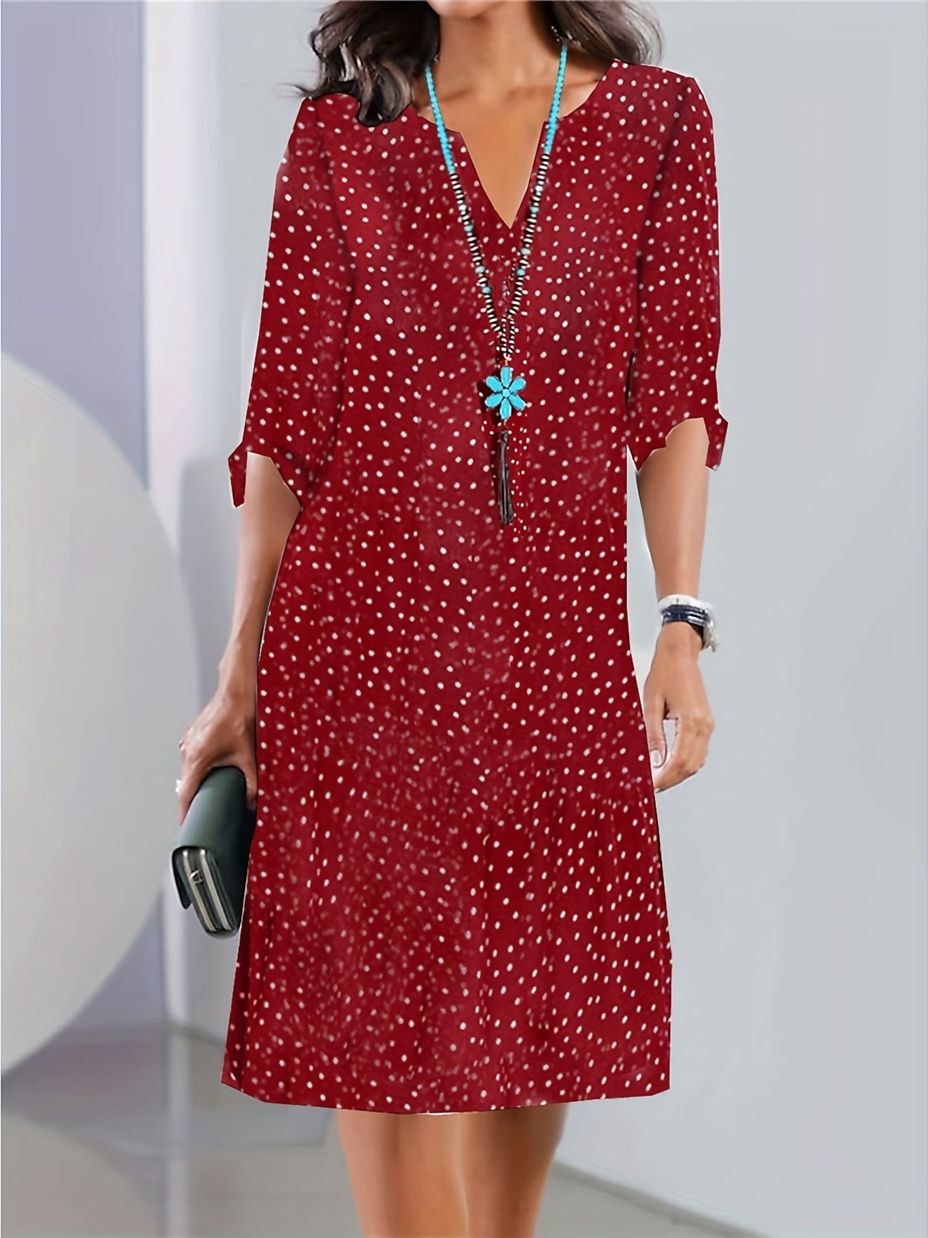  Dalmatian Print Notched Neck Dress
