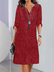  Dalmatian Print Notched Neck Dress