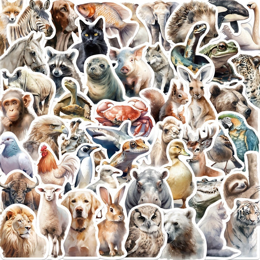 50pcs Realistic Animal Stickers Waterproof PVC Collection