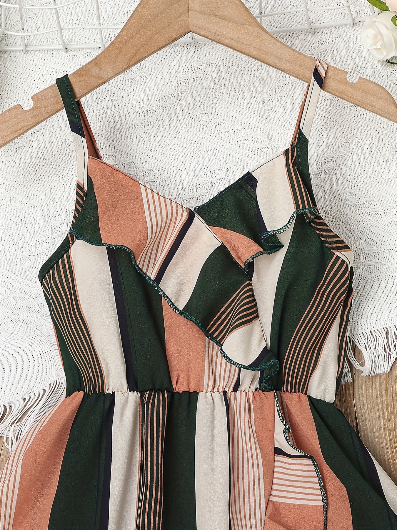 Toddler Girls Stripes Ruffle Trim Cami Dress For Party Beach Vacation