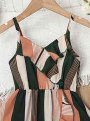 Toddler Girls Stripes Ruffle Trim Cami Dress For Party Beach Vacation