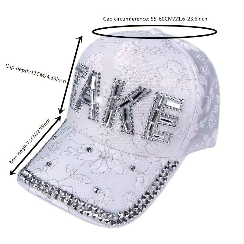 Rhinestone TAKE Patch Baseball Cap Lace Flower Embroidery Y2K Dad Hat For Women