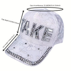 Rhinestone TAKE Patch Baseball Cap Lace Flower Embroidery Y2K Dad Hat For Women