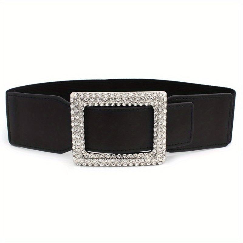 Vintage Punk Oversized Buckle Belt PU Girdle Elastic Wide Waistband
